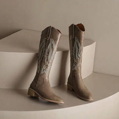 Retro Chunky Heel Embroidery Western Cowboy Boot Women-2