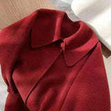 Retro Red Lapel Double-sided Cashmere Wool Coat Women-2