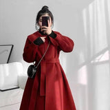 Retro Red Lapel Double-sided Cashmere Wool Coat Women-5