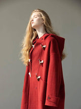 Retro Red Wool Double Faced Woolen Coat Women-4