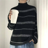 Retro sweater turtleneck striped sweater-3