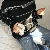 Retro sweater turtleneck striped sweater-4