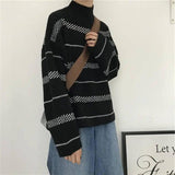 Retro sweater turtleneck striped sweater-5