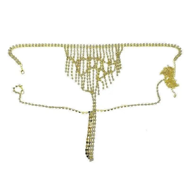 Rhinestone Sexy Lingerie Suit Body Chain-Gold-2