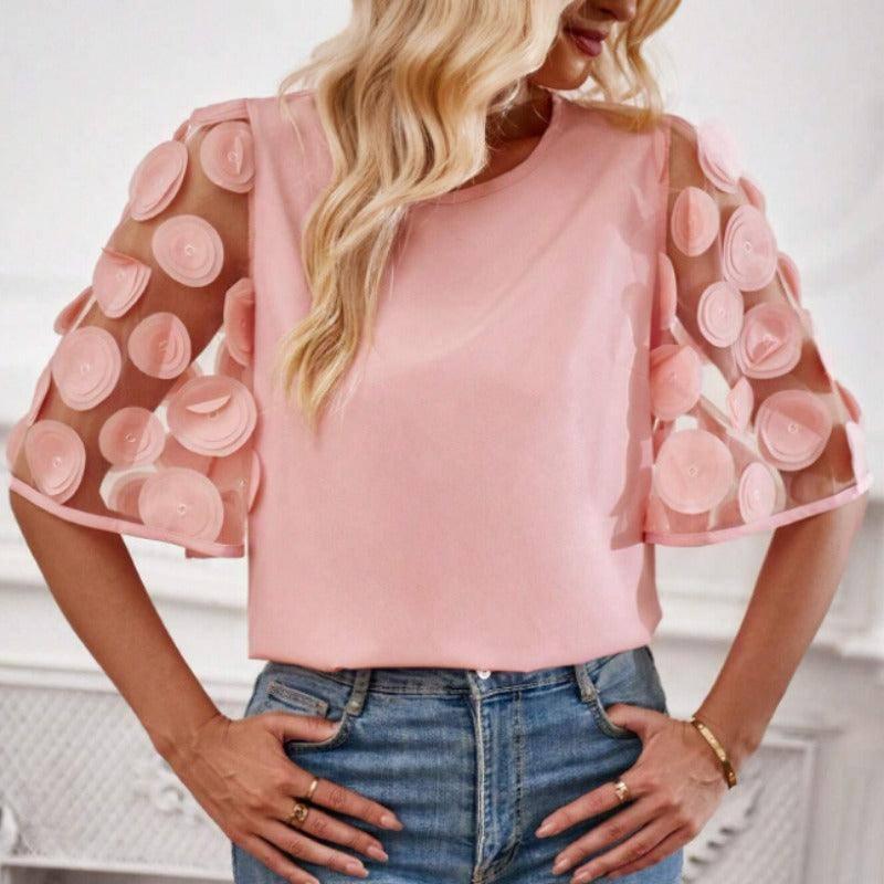 Round Neck Hollow-out Short-sleeved Shirt Casual Top-5