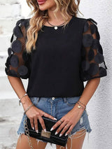 Round Neck Hollow-out Short-sleeved Shirt Casual Top-Black-8