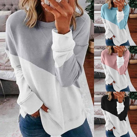 Round Neck Long Sleeve Sweater Color Matching Tops Sport-1