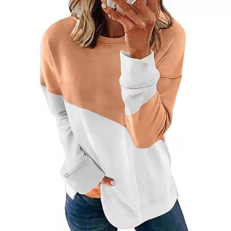 Round Neck Long Sleeve Sweater Color Matching Tops Sport-Yellow-6