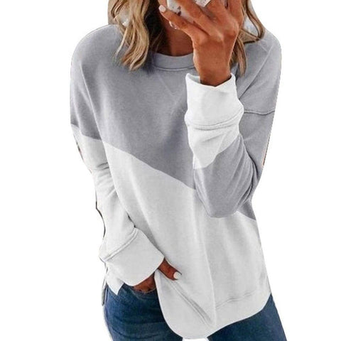 Round Neck Long Sleeve Sweater Color Matching Tops Sport-Grey-7