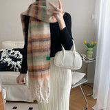 LOVEMI  Scarf Beige / 40x200cm Lovemi -  Striped Cashmere Thick Scarf With Contrast Color