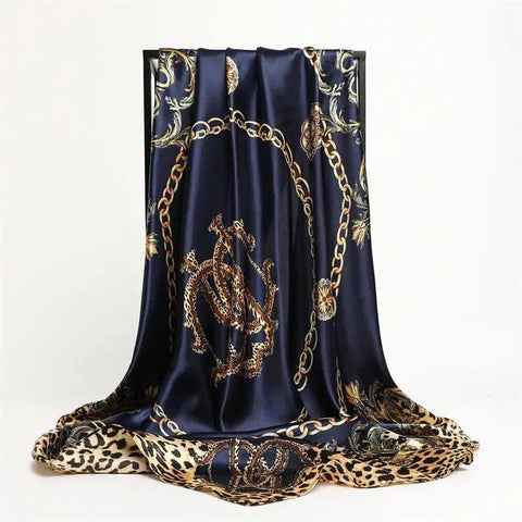 Scarf Fashion Leopard Print Silk Scarf-FT1553 navy blue-3
