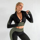 Seamless Long Sleeve Quick Dry Training Running Yoga Show-Armygreen-11