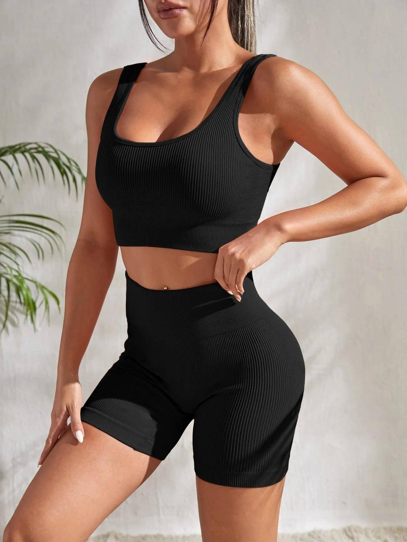Seamless Ribbed Yoga Sets Workout Sets for Women 2 Pieces-1