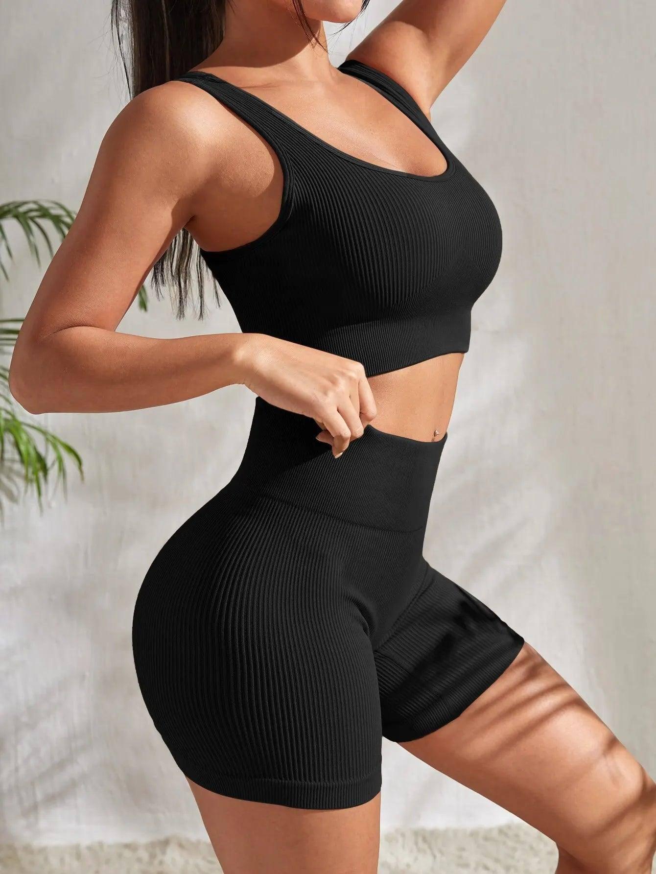 Seamless Ribbed Yoga Sets Workout Sets for Women 2 Pieces-S-4