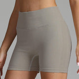 Seamless Yoga Shorts Women Solid Color High Waist-Khaki-13