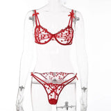 See-through Bowknot Sexy Lingerie Split Suit-Red-3