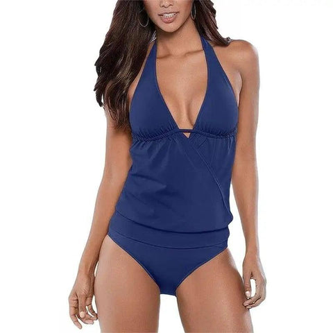 Separate large size swimsuit for ladies-Blue-5