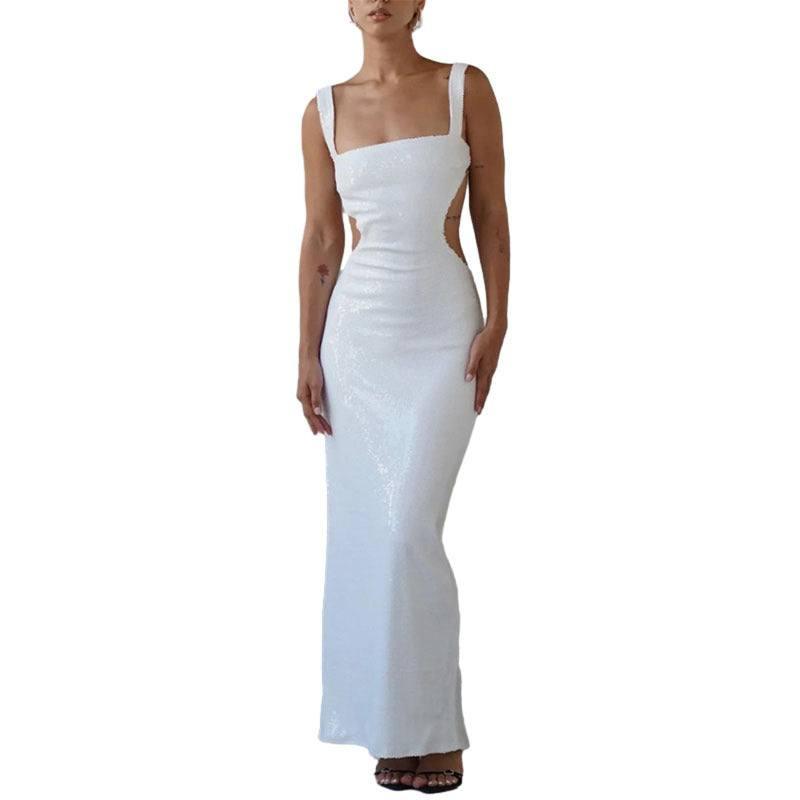 Sequin Sling Square Collar Backless Dress Dress Skirt-4