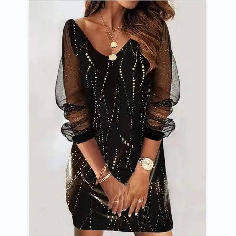 Sequined See-through Gauze Dress For Lady-E-6