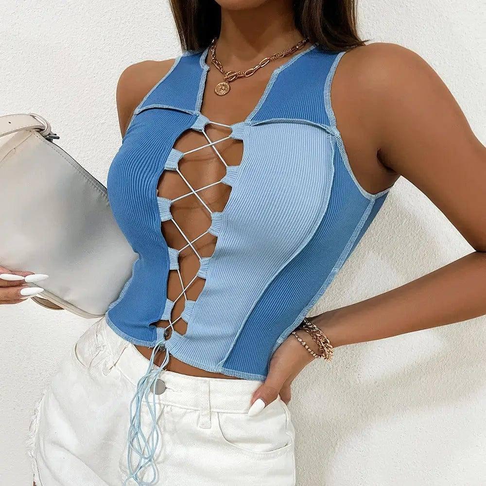 Sexy Bandage Cut Out Hole Crop Tops Women' S Camis Tank Top-2