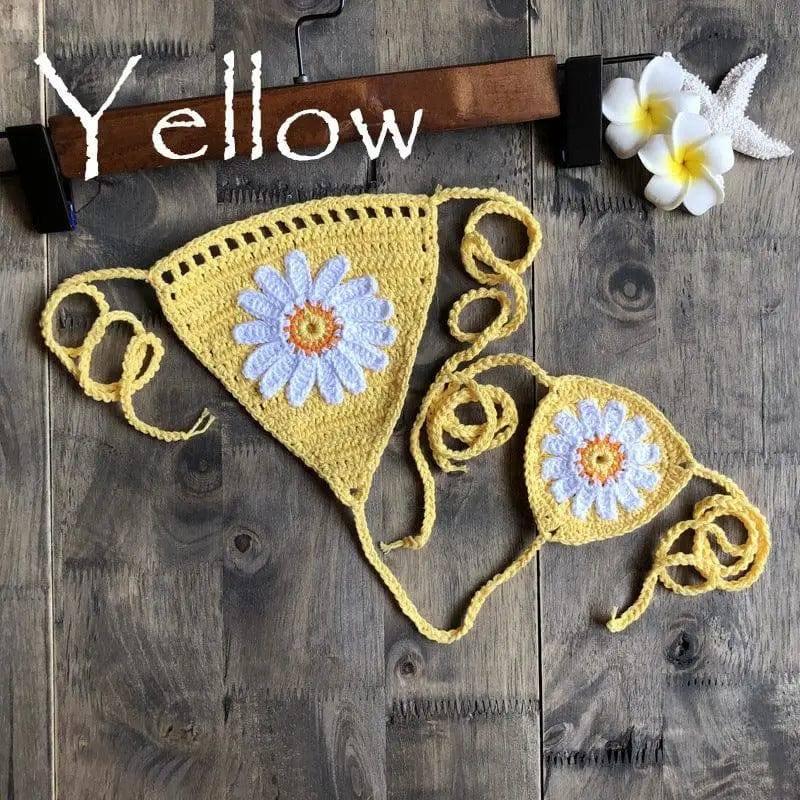 Sexy Beach Hollow Bikini Bottoms Handmade Crochet Sunflower-Yellow-10