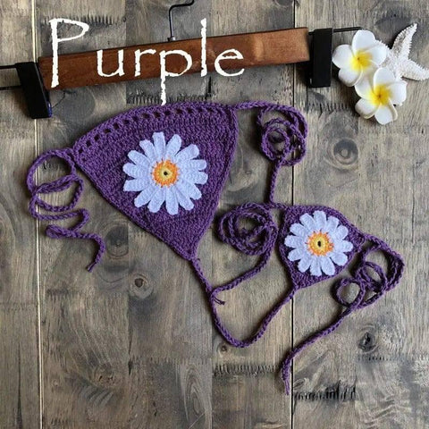 Sexy Beach Hollow Bikini Bottoms Handmade Crochet Sunflower-Purple-5