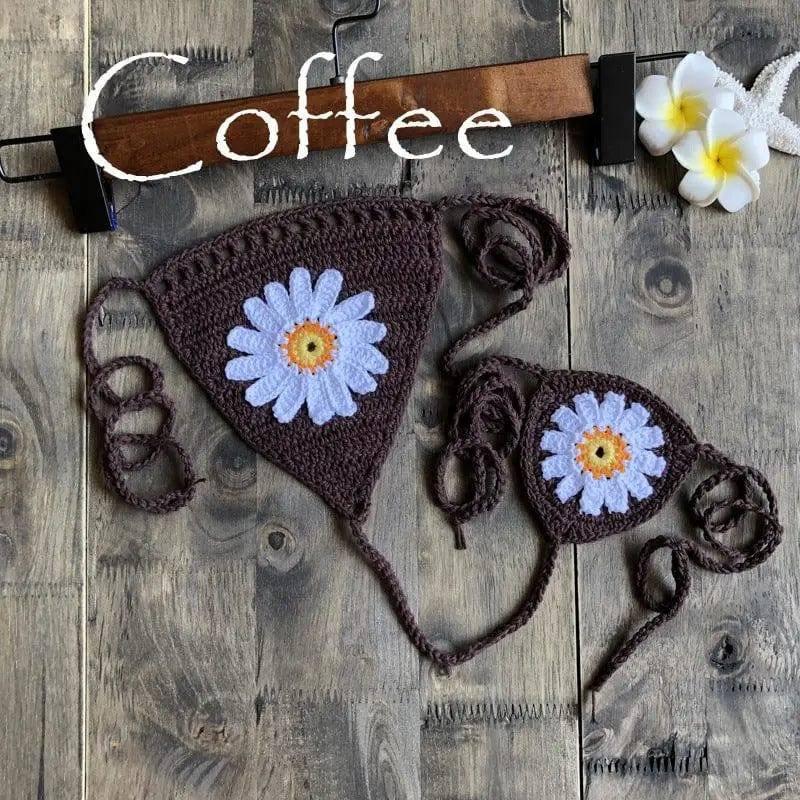 Sexy Beach Hollow Bikini Bottoms Handmade Crochet Sunflower-Coffee-6