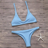 Sexy Bikinis Women Swimsuit Solid Bathing Swim Suit Bikini-Blue-1