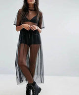 Sexy Black Sheer Maxi Dress - See-Through Mesh Evening Wear-2
