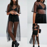 Sexy Black Sheer Maxi Dress - See-Through Mesh Evening Wear-Black-5