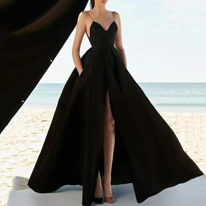 Sexy Dress Suspender Evening Dresses Ladies-Black-3