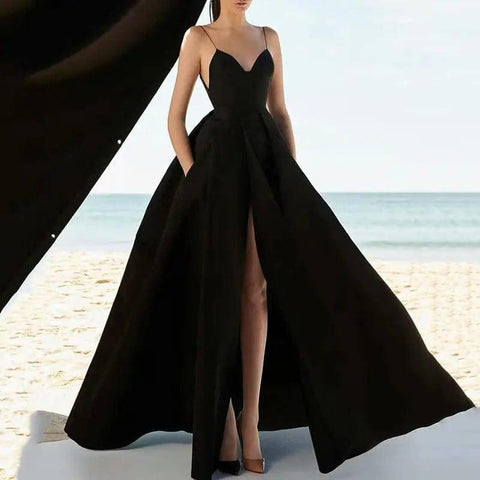 Sexy Dress Suspender Evening Dresses Ladies-Black-3