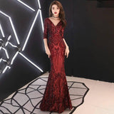 Sexy fishtail dress in sequined evening dress-Claret-5