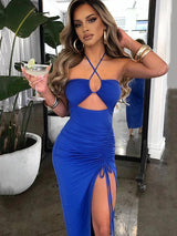 Sexy Halter Backless Maxi Dress - Elegant Club Party Wear-blue-4