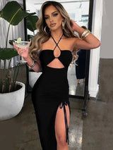Sexy Halter Backless Maxi Dress - Elegant Club Party Wear Maxi Dresses LOVEMI black S 