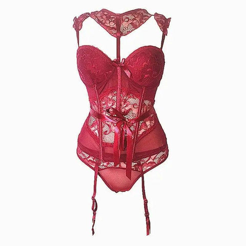 Sexy lace lingerie set-Red-12