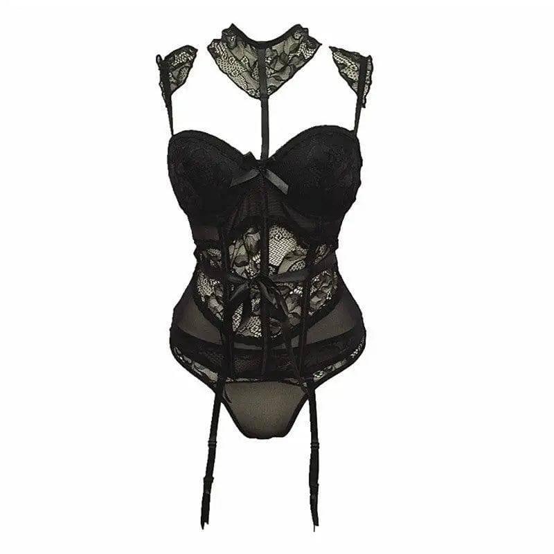 Sexy lace lingerie set-Black-7