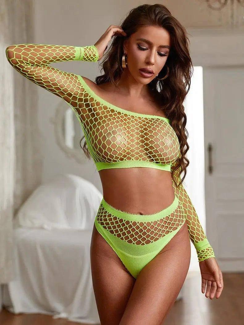 Sexy Lingerie Female Sense Hollow Upper And Lower Two-piece-Yellow-5