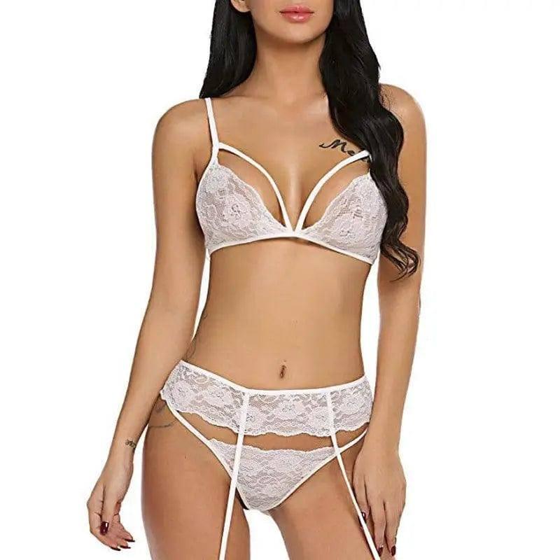 Sexy Lingerie Set With Garter Bra And Panties-White-4