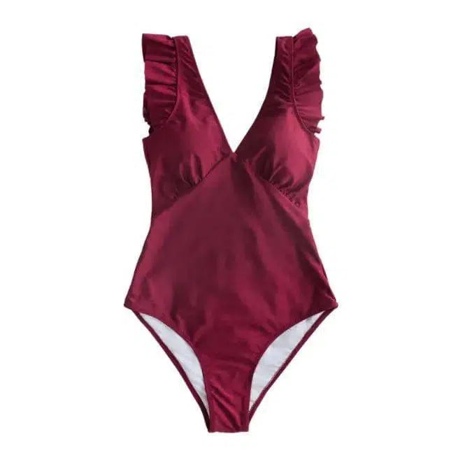 one-piece solid flash bikini swimsuit in multi colors-WineRed-3