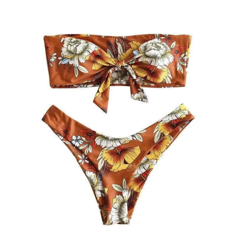 Sexy Printed Ladies Bikini Split Swimsuit-Orangeredprinting-1