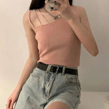 Sexy slanted shoulders crop tops-Pink-6