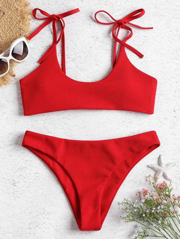 Sexy strapless low waist bikini-Red-1