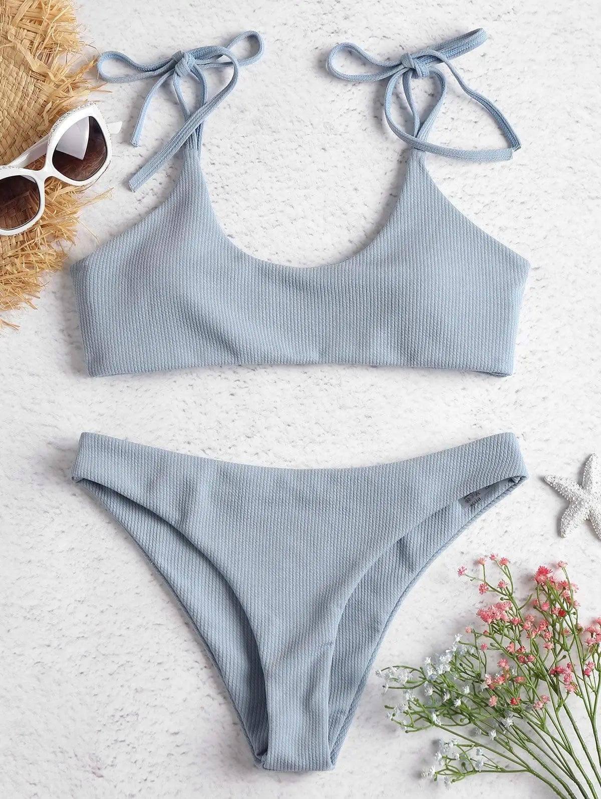 Sexy strapless low waist bikini-Blue-2