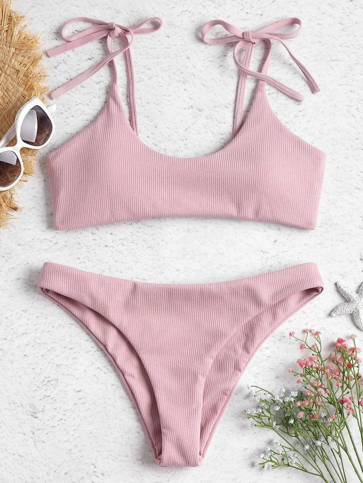 Sexy strapless low waist bikini-Pink-4