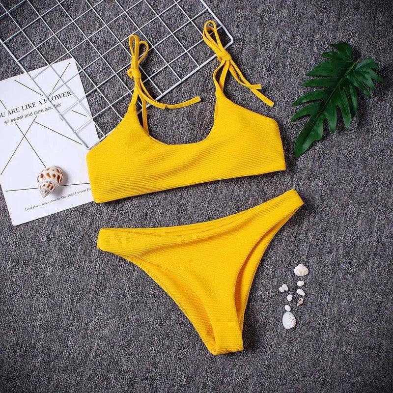 Sexy strapless low waist bikini-Yellow-5