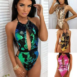 Sexy Strappy One-piece Swimsuit Halterneck Sequin Bikini-1