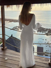 Sexy Women White Long Knit Sleeve Bikin Fashion Cover up-3