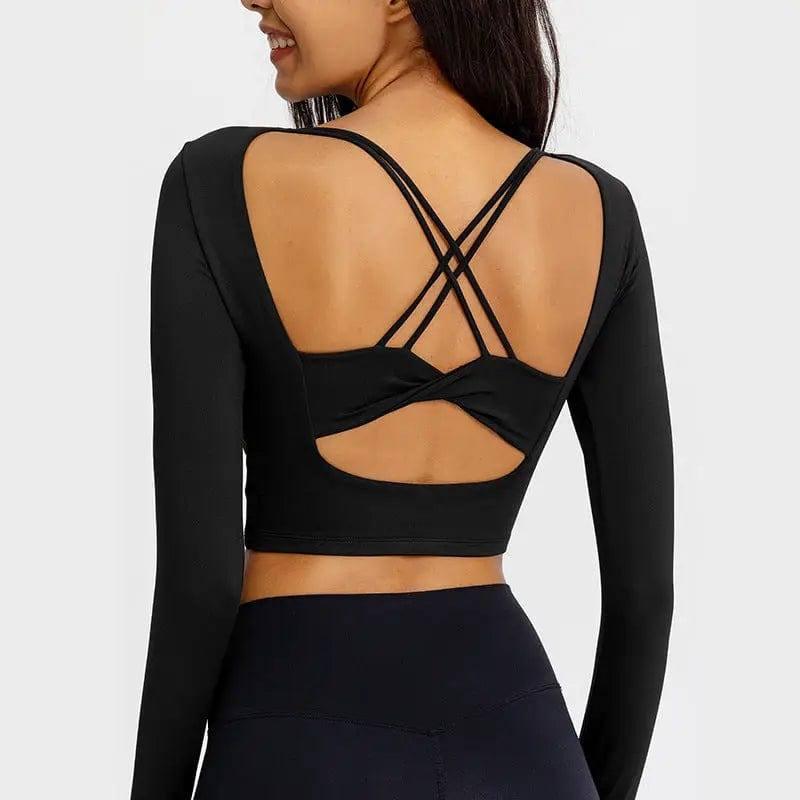 Sexy Yoga Tight Long Sleeve Yoga Top With Chest Pad-3