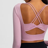 Yoga Tight Long Sleeve Yoga Top With Chest Pad-Purple-4